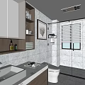 Modern Bathroom Interior Design With Tile Walls Glass Shower Vanity And Decorative Painting