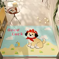 Cute Cartoon Square Rug With Puppy Red Hat Scarf Snail Clouds Good Luck Text