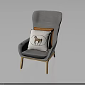 Modern Gray Armchair Interior With White Pillow Giraffe Pattern And Orange Pillow