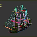 Handcrafted Vintage Wooden Sailing Ship Model with Detailed Masts and Rigging