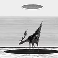 Modern Interior Deer Sculpture With Metallic Wire Abstract Design Gray Wall Round Ceiling Light