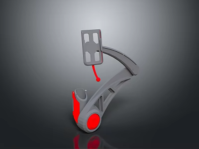 Gray Mechanical Bracket Design With Curved Arm Red Circular Base And Flat Panel 3d model