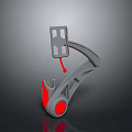 Gray Mechanical Bracket Design With Curved Arm Red Circular Base And Flat Panel