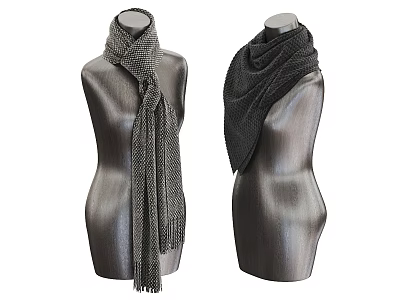 Mannequin Displaying Two Different Knitted Scarves In Gray And Dark Gray Tones 3d model