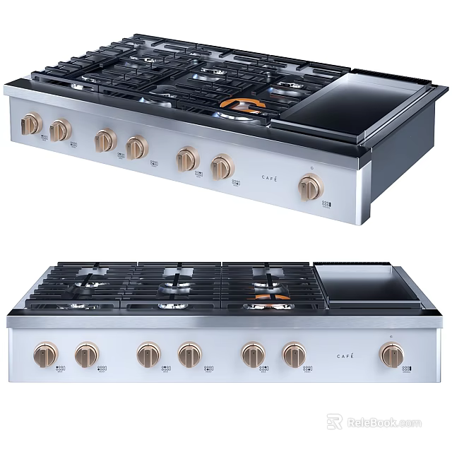 Stainless Steel Gas Cooktop With Multiple Burners And Control Knobs For Modern Kitchen Appliances 3d model