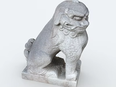 Traditional Stone Lion Statue With Carved Details And Square Base Sitting 3d model