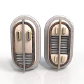 Industrial Metal Hatch Door Design With Rivets Stripes And Buttons