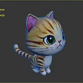 Cute Cartoon Cat Plush Toy Character With Orange Stripes Pink Ears And Green Eyes