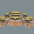 Traditional Chinese Architecture With Golden Roofs Upturned Eaves And Red Walls