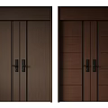 Dark Brown Double Wooden Doors With Smooth And Paneled Design For Home Interior