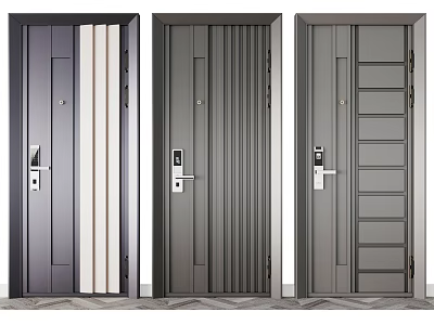Modern Security Doors With Vertical Horizontal Stripes And Panel Designs For Home Safety 3d model