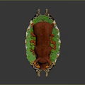 Red Roasted Pig on Decorative Plate with Green and Red Fruits