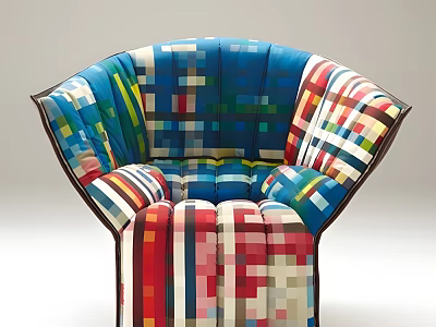 Colorful Patchwork Pattern Accent Chair With Modern Upholstered Fabric And Ergonomic Design 3d model
