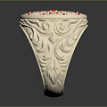 Exquisite Delicate Jewelry Ring Featuring Red Gemstones White Stones and Intricate Carved Patterns