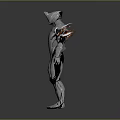 Futuristic Humanoid Character 3D Model With Silver Metallic Body And Shoulder Flame Elements