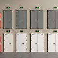White And Gray Double Doors With Fire Equipment And Green Indicators On Wall 3d model