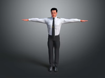 Male Game Movie Character In Uniform White Shirt Black Tie Black Pants Arms Outstretched 3d model