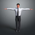 Male Game Movie Character In Uniform White Shirt Black Tie Black Pants Arms Outstretched
