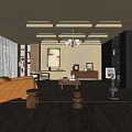 Modern Living Room Interior With Brown Sofa Wooden Floors Coffered Ceiling And Artwork