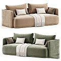 Stylish Brown And Green Sofas With Pillows And Throw Blanket Design 3d model