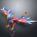 Mythical Dragon Detailed 3D Model With Vibrant Red Blue White Wings And Golden Claws Tail