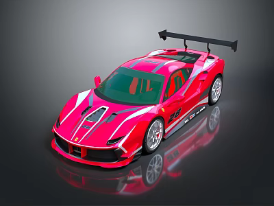 Sleek Red Sports Car With Black Stripes And Rear Spoiler Design 3d model