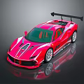 Sleek Red Sports Car With Black Stripes And Rear Spoiler Design