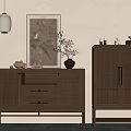 Chinese Style Interior With Wooden TV Cabinet And Display Cabinet Wall Painting Decorations