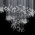 Modern Decorative Chandelier Design With Silver Wires And Small White Beads On Black Background