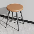 Modern Minimalist Bar Stool With Brown Leather Seat And Gray Metal Legs