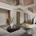 Modern Duplex Living Room Interior With Staircase Sofa And Coffee Table Decor