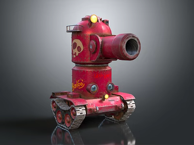 Red Tracked Military Vehicle With Skull Design And Large Front Cannon 3d model