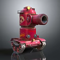 Red Tracked Military Vehicle With Skull Design And Large Front Cannon