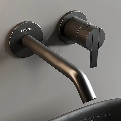 Modern Wall Mounted Metal Faucet With Single Handle Matte Black Finish 3d model