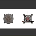 Vintage Red Silver Metal Water Tower And Windmill Models On Checkered Platform