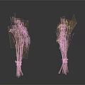 Two Bunches of Dried Flowers Pink and Green Tied with String on White Background
