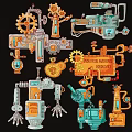 Modern 2D Mechanical Machine Parts Gear Unit Industrial Silhouette 3d model