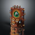 Steampunk Copper Clock With Green Dial Metal Knobs And Gear Components 3d model