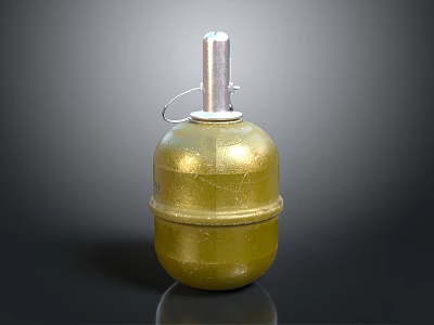 Military Style Yellow Golden Grenade With Metal Fuse And Pull Ring 3d model