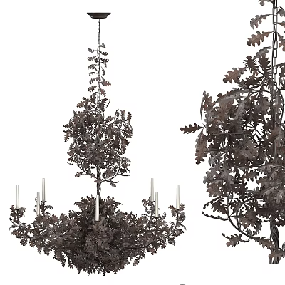Iron Leaf And Fern Design Chandelier With Multiple Candle Arms For Decorative Lighting 3d model