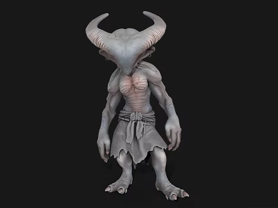 Game And Movie Fantasy Character With Large Horns Pale Skin Emaciated Body And Tattered Cloth 3d model