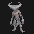 Game And Movie Fantasy Character With Large Horns Pale Skin Emaciated Body And Tattered Cloth