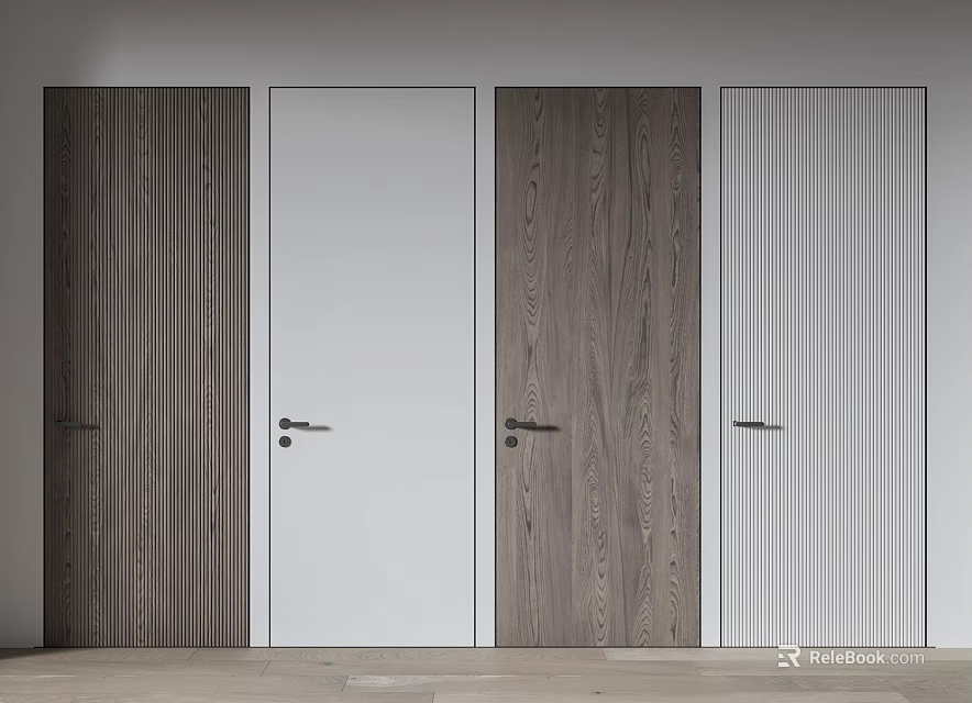 Modern Interior Hinged Doors Featuring Wood Grain White And Striped Designs 3d model 