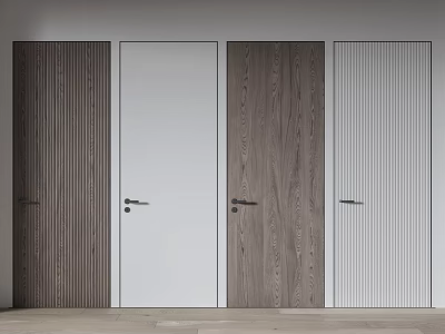 Modern Interior Hinged Doors Featuring Wood Grain White And Striped Designs 3d model