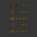 Colorful Flowers Red Yellow Purple Pink With Green Leaves In Wavy Pattern On Dark Background
