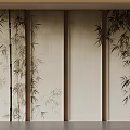 Bamboo Patterned Background Wall With Natural Screen Design And Textured Panels 3d model