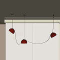 Three Red Curved Shaped Pendant Lights in Modern Interior Ceiling Design 3d model
