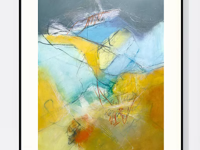 Colorful Abstract Painting Featuring Yellow Blue Red Tones Fluid Lines And Textured Layers 3d model
