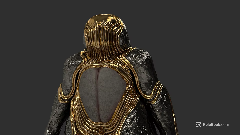 Game Movie Character With Black Body Intricate Golden Lines And Back Armor Structure 3d model 