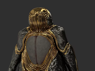 Game Movie Character With Black Body Intricate Golden Lines And Back Armor Structure 3d model